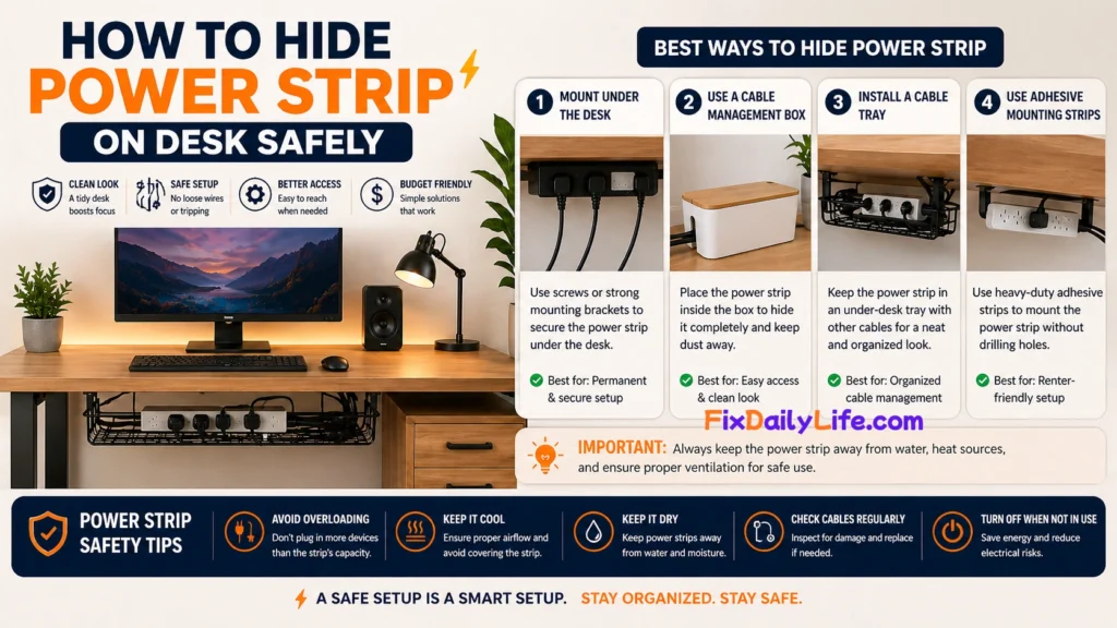How to Hide Power Strip on Desk Safely
